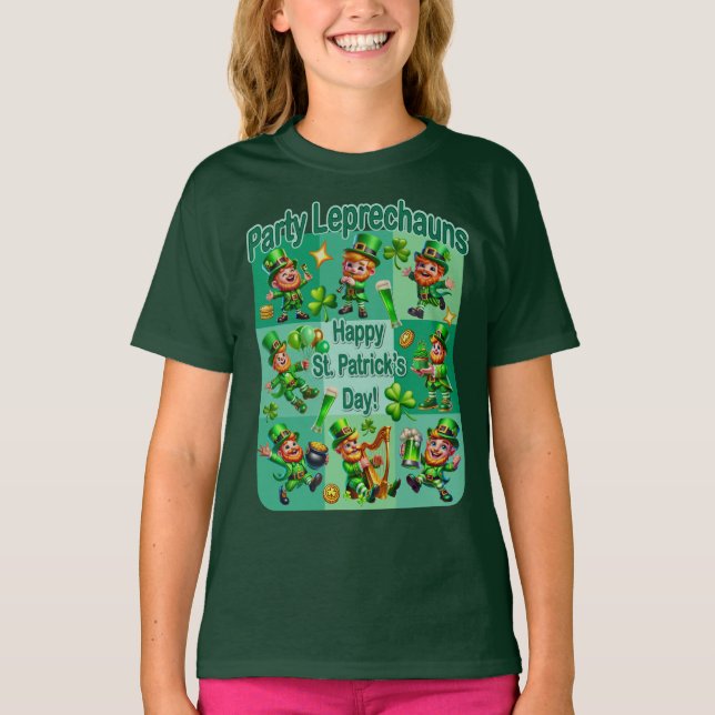 Sankt Patricks dag Roliga "Party Leprechauns" T Shirt (Framsida)