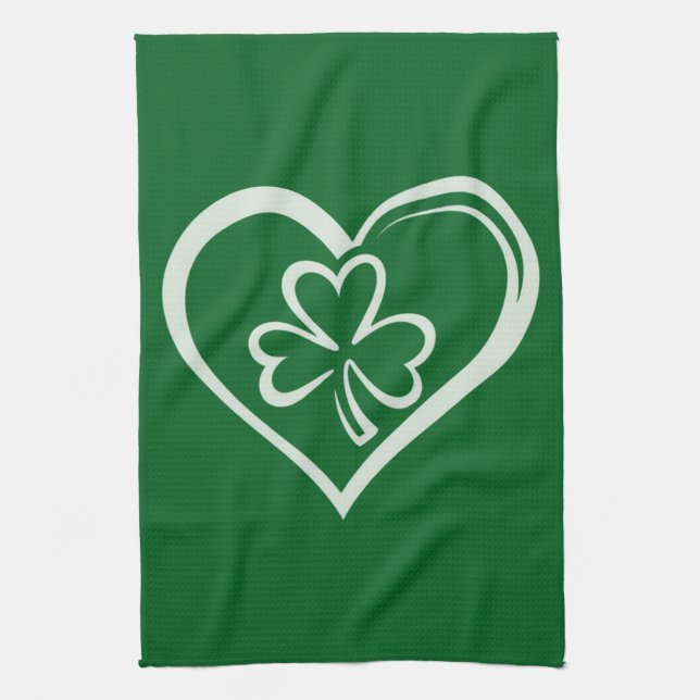 Sankt Patricks dag Roligt Shamrock-hjärta Irländsk Kökshandduk (Vertikal)