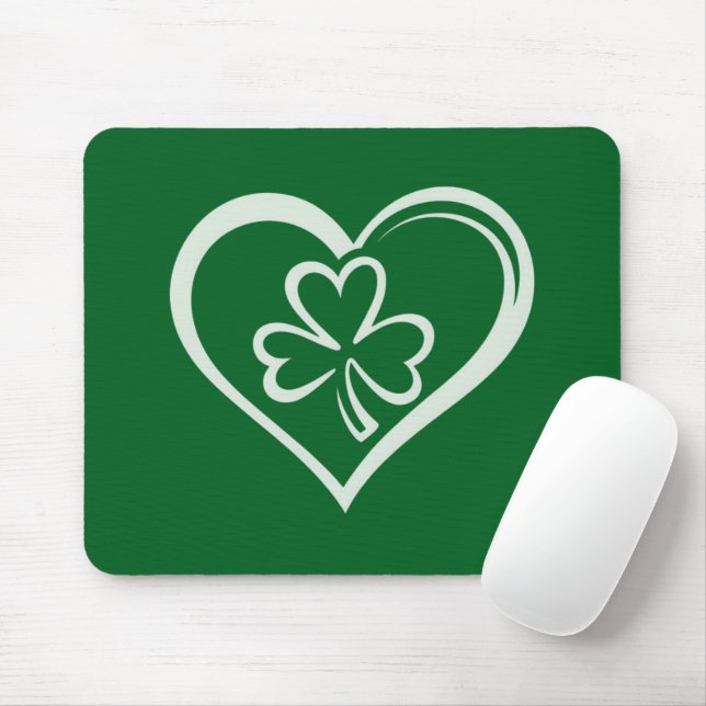 Sankt Patricks dag Roligt Shamrock-hjärta Irländsk Musmatta (Med mus)
