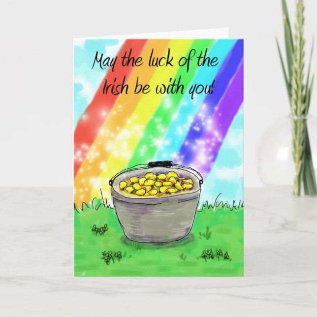Sankt Patrick's Day Rainbow Guld Greeting Card Kort (Framsida)