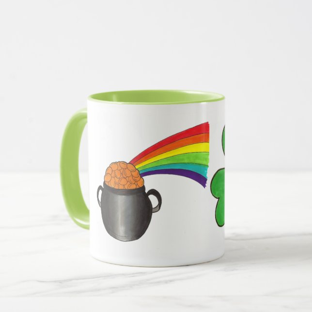 Sankt Patrick's Day Rainbow Pot of Guld Shamrock Mugg (Framsida vänster)