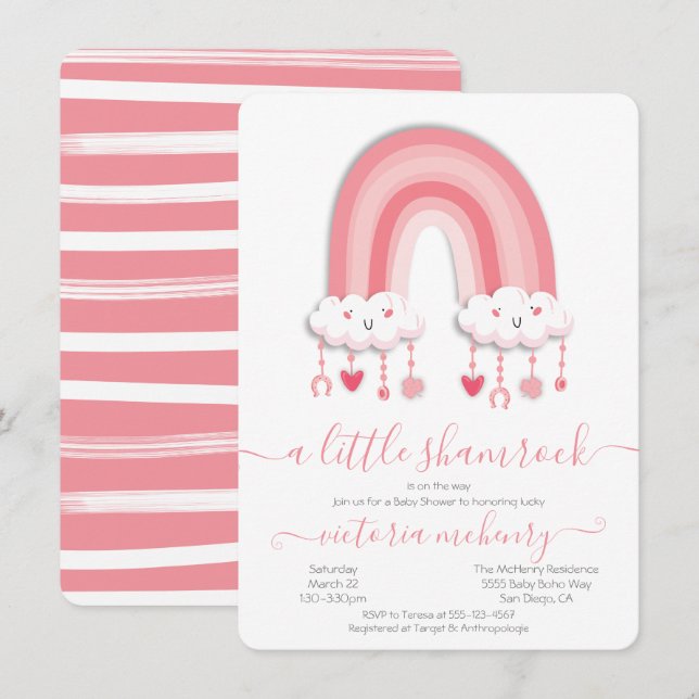 Sankt Patrick's Day Rainbow Shamrock Baby Shower I Inbjudningar (Fram/baksida)