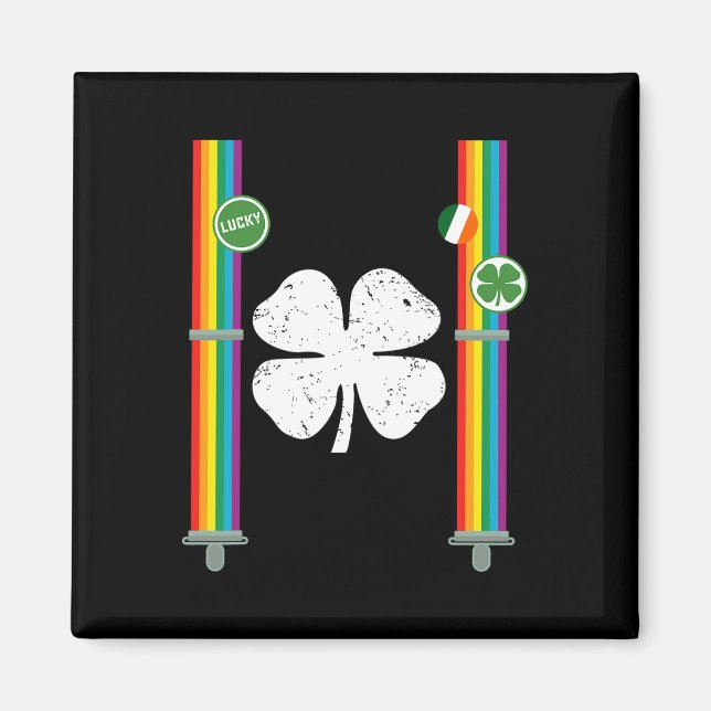 Sankt Patrick's Day Rainbow Suspenders Klöver Boys Magnet (Framsidan)