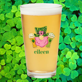 Sankt Patricks Day Rosa Leprechaun Öl Anpassad Glaskopp