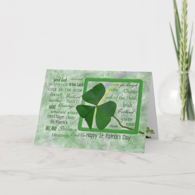 Sankt Patrick's Day-schamprock och regnbåge Kort (Framsida)