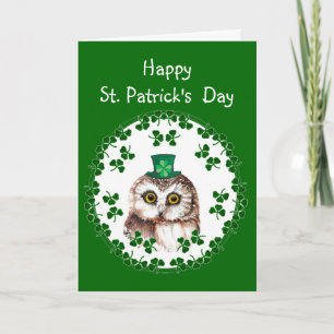 Sankt Patrick's Day Shamrock Cute Uggla visdom & T Kort