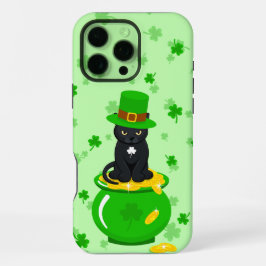 Sankt Patrick's Day Shamrock Pot of Guld Black Cat