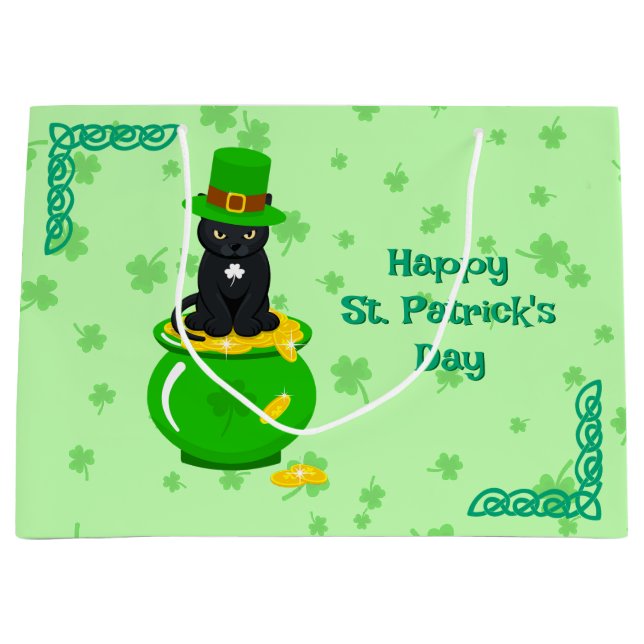 Sankt Patrick's Day Shamrock Pot of Guld Black Cat (Framsidan)