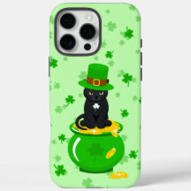 Sankt Patrick's Day Shamrock Pot of Guld Black Cat