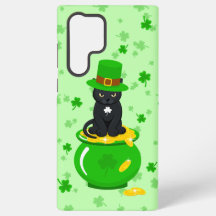 Sankt Patrick's Day Shamrock Pot of Guld Black Cat