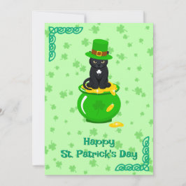 Sankt Patrick's Day Shamrock Pot of Guld Black Cat Julkort