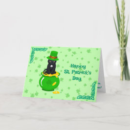 Sankt Patrick's Day Shamrock Pot of Guld Black Cat Kort