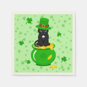 Sankt Patrick's Day Shamrock Pot of Guld Black Cat Pappersservett