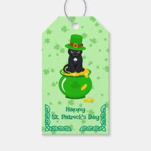 Sankt Patrick's Day Shamrock Pot of Guld Black Cat Presentetikett