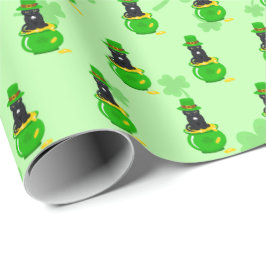 Sankt Patrick's Day Shamrock Pot of Guld Black Cat Presentpapper