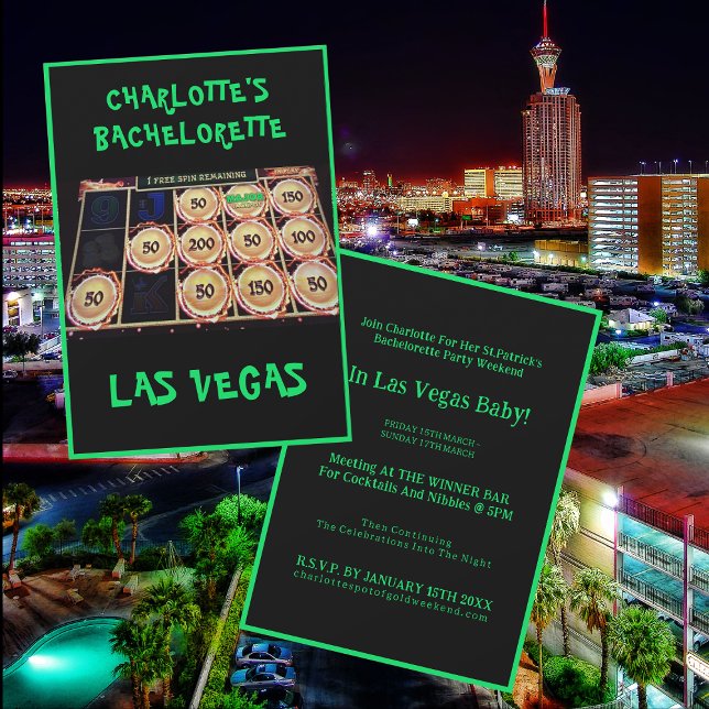 Sankt Patrick's Las Vegas Bachelorette Party Black Inbjudningar (Front And Back)