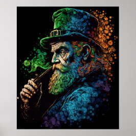 Sankt Patrick's Leprechaun Smoking Pipe Ai Art Poster