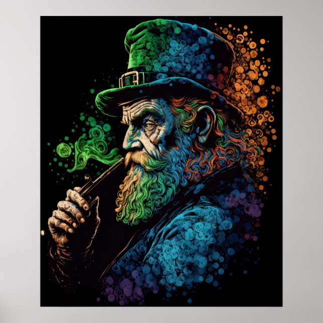 Sankt Patrick's Leprechaun Smoking Pipe Ai Art Poster (Framsidan)