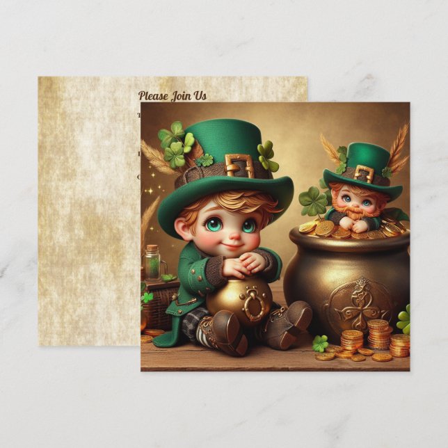Sankt Patrick's Pot of Guld Boy Leprechaun Square Inbjudningar (Fram/baksida)