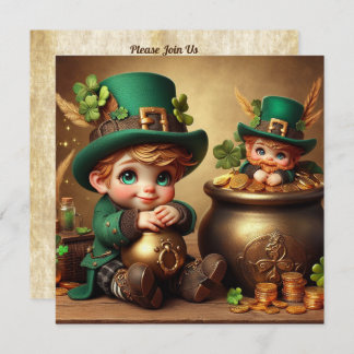 Sankt Patrick's Pot of Guld Boy Leprechaun Square Inbjudningar