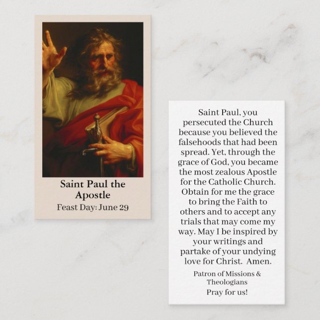 Sankt Paul Anpassade Prayer Card (Fram/baksida)