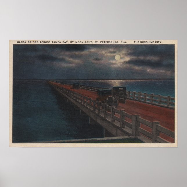Sankt Petersburg, FL - Moonlit View of Gandy Poster (Framsidan)