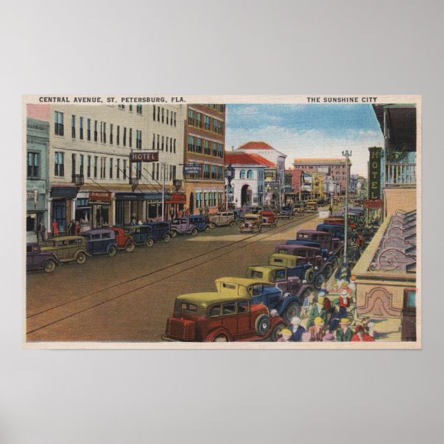 Sankt Petersburg, FL - View of Central Ave w/ Poster (Framsidan)