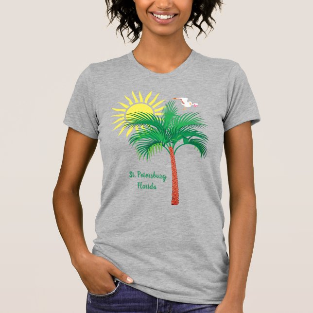 Sankt Petersburg Florida Handflatan Träd och Fiskm T Shirt (Framsida)