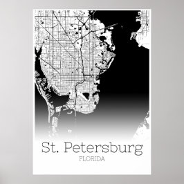 Sankt Petersburg Karta - Florida - City Karta Post Poster
