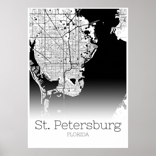 Sankt Petersburg Karta - Florida - City Karta Post Poster (Framsidan)
