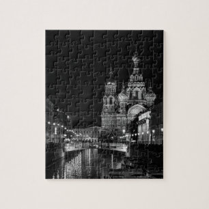 Sankt Petersburg Ryssland på natten svart-vit stad Pussel