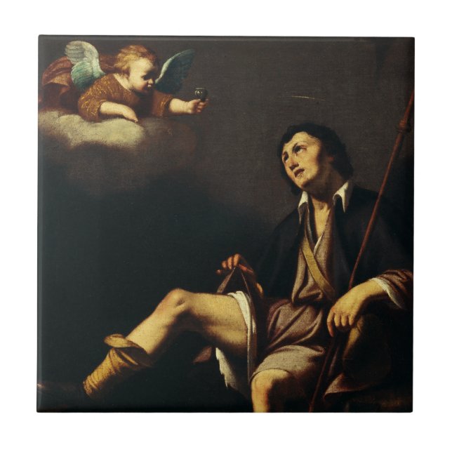 Sankt Rochus och ängeln av Guy François Kakelplatta (Framsidan)