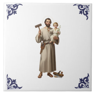 Sankt Sankt Josef & Jesusbarnet religiös Kakelplatta