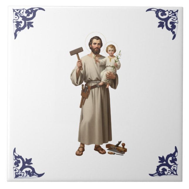 Sankt Sankt Josef & Jesusbarnet religiös Kakelplatta (Framsidan)