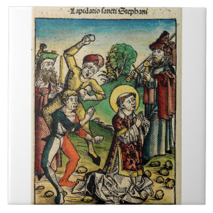 Sankt Stefan den förstmartyrens fikonografikonogra Kakelplatta