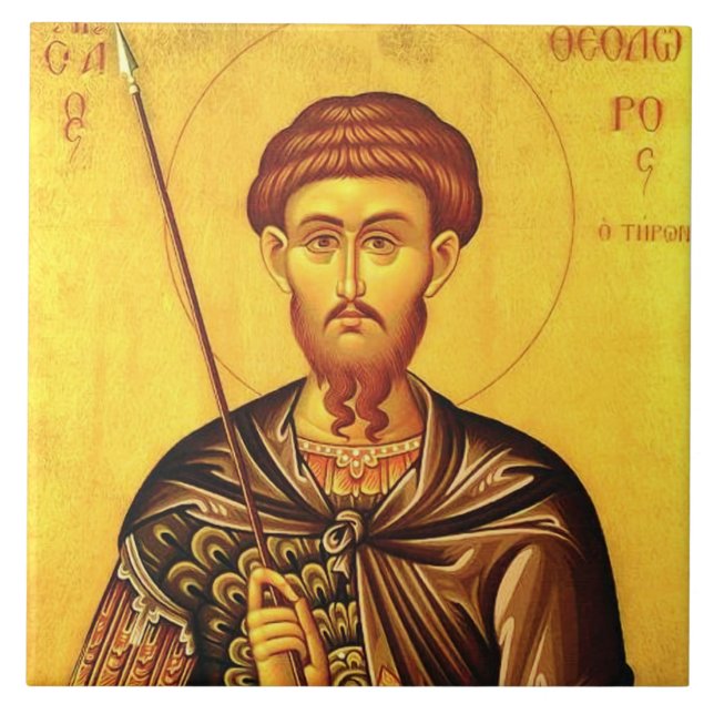 Sankt Teodor Tiron ortodox ikon Kakelplatta (Framsidan)