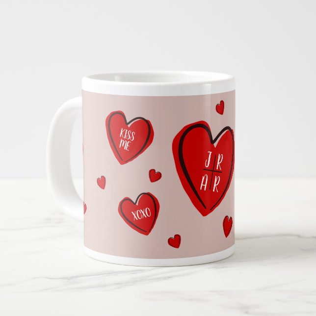 Sankt Valentines röda hjärtan Söt anpassning Rosa  Jumbo Mugg (Framsida vänster)