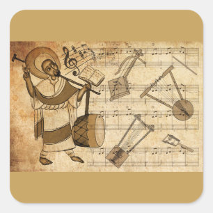 Sankt Yared & det etiopiska musikinstrumentet Fyrkantigt Klistermärke