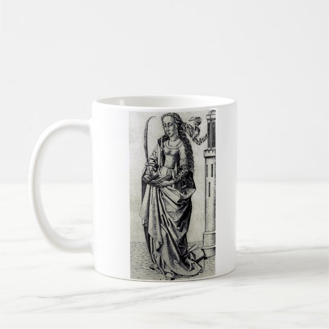 Sankta Barbara från tornet sakral grafisk konst Kaffemugg (Vänster)