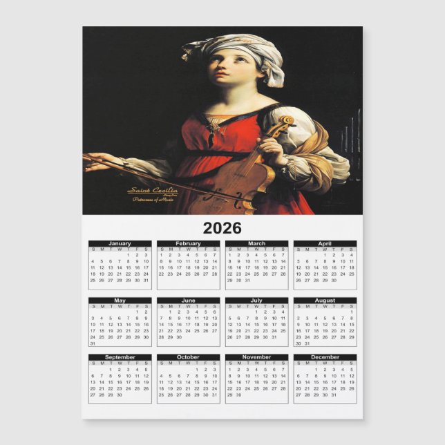 Sankta Cecilia Beskyddare av Musik 2026 Kalender (Framsida)