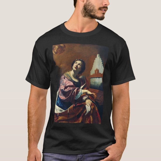 Sankta Cecilia Premium "Himmlisk konsert" Konsttry T Shirt (Framsida)