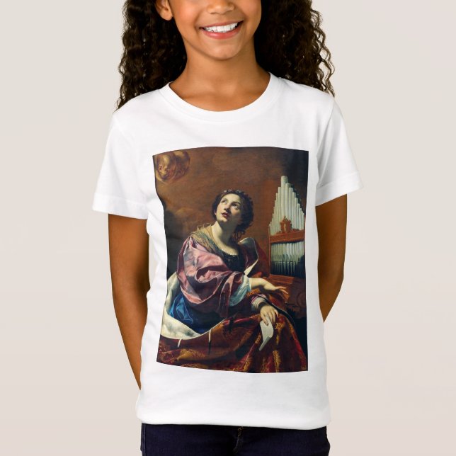 Sankta Cecilia Premium "Himmlisk konsert" Konsttry T Shirt (Framsida)