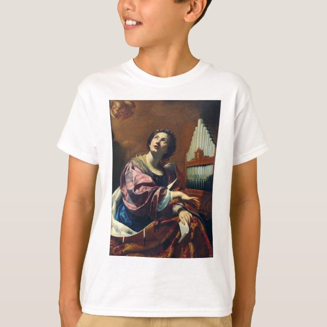 Sankta Cecilia Premium "Himmlisk konsert" Konsttry T Shirt (Framsida)