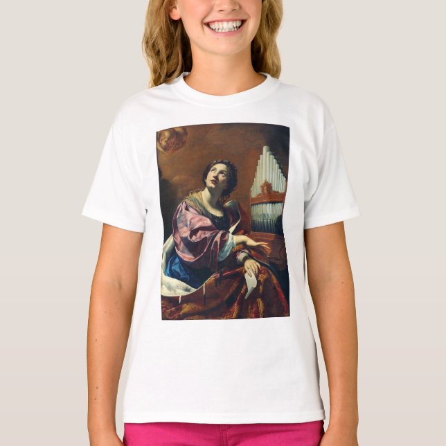 Sankta Cecilia Premium "Himmlisk konsert" Konsttry T Shirt (Framsida)
