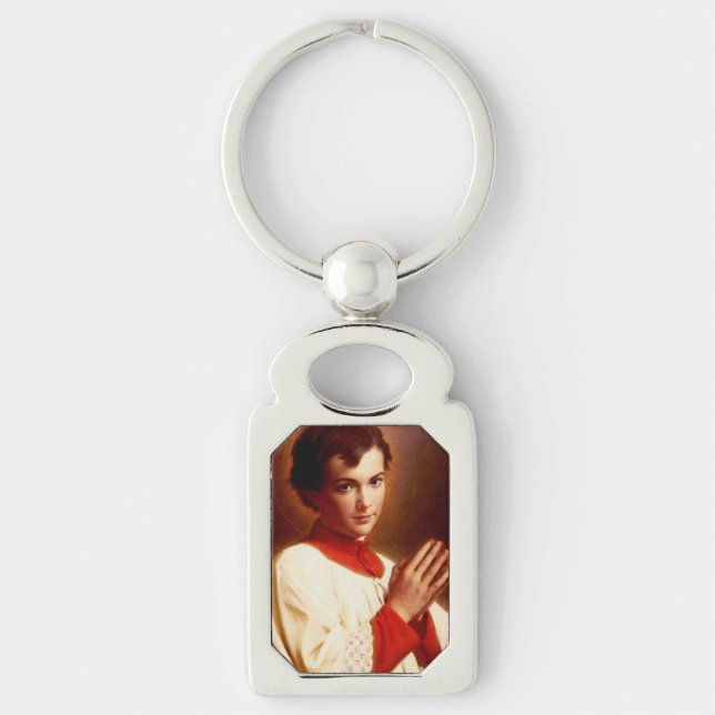 Sankta Dominik Savio Rektangulärt Silverfärgad Nyckelring (Framsidan)