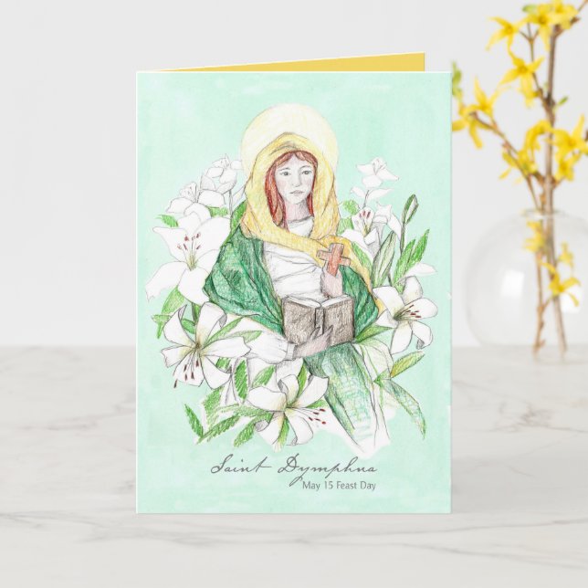 Sankta Dymphna Firande Dag 15 Maj Religiös Lilja Kort (Gul blomma)