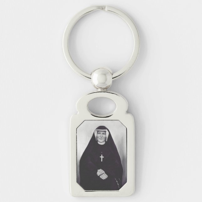 Sankta Faustina Kowalska Rektangulärt Silverfärgad Nyckelring (Framsidan)