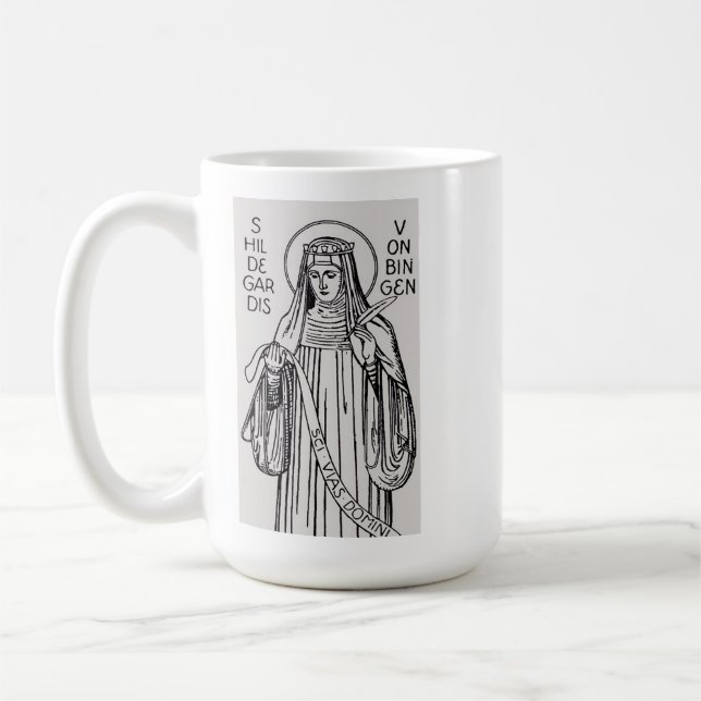 Sankta Hildegard av Bingen benediktinabbess Kaffemugg (Vänster)