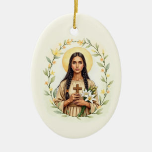 Sankta Kateri Tekakwitha Guds frid och välsignelse Julgransprydnad Keramik