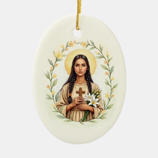 Sankta Kateri Tekakwitha Guds frid och välsignelse Julgransprydnad Keramik (Framsidan)